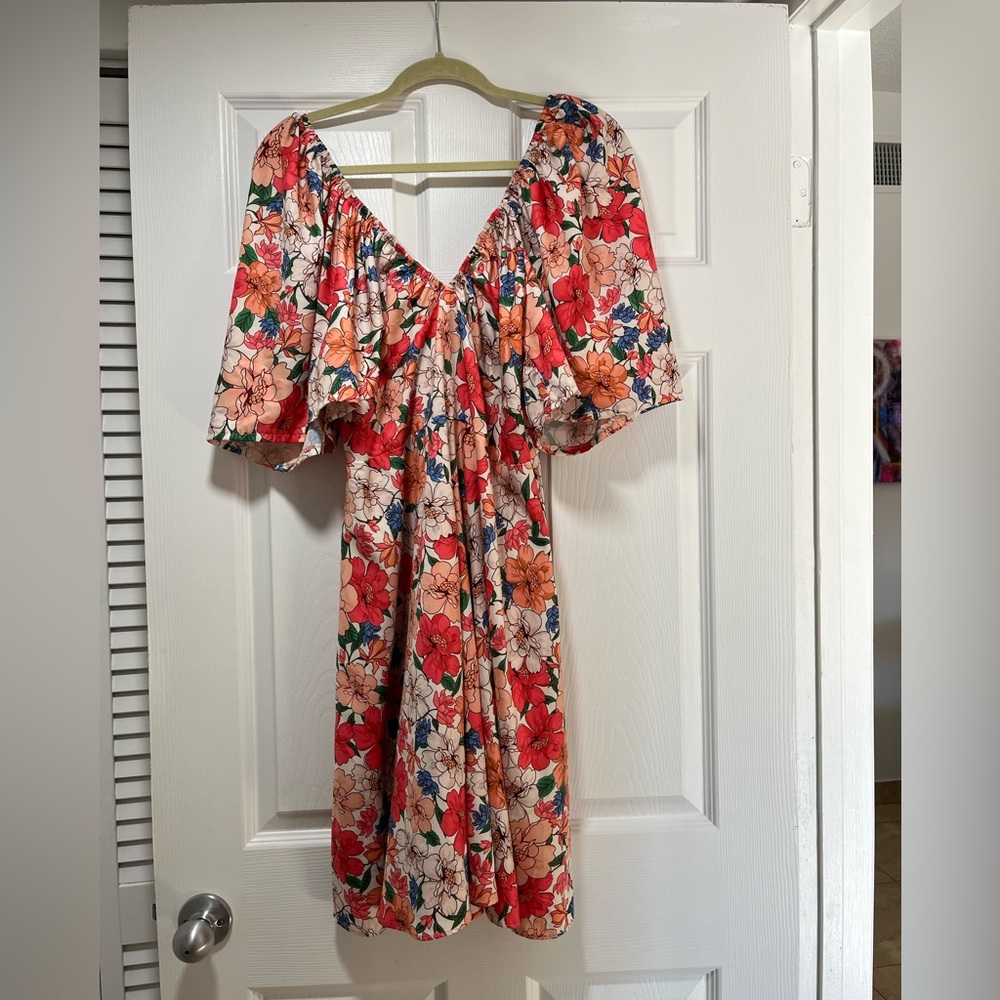 Shein multicolor floral dress, size Xl, off shoulders, gently used